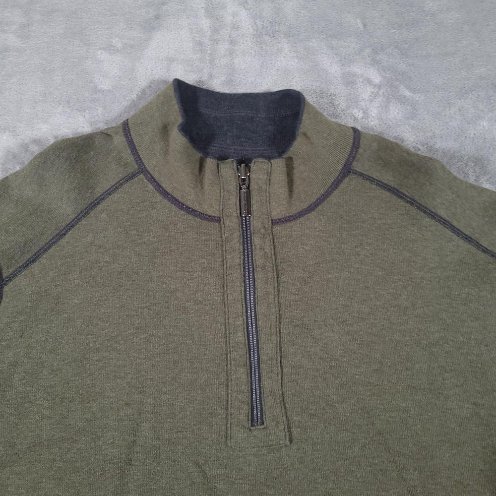 Tommy Bahama Sweater Mens XL Green Gray Reversible Half Zip Pullover Casual - Picture 2 of 9
